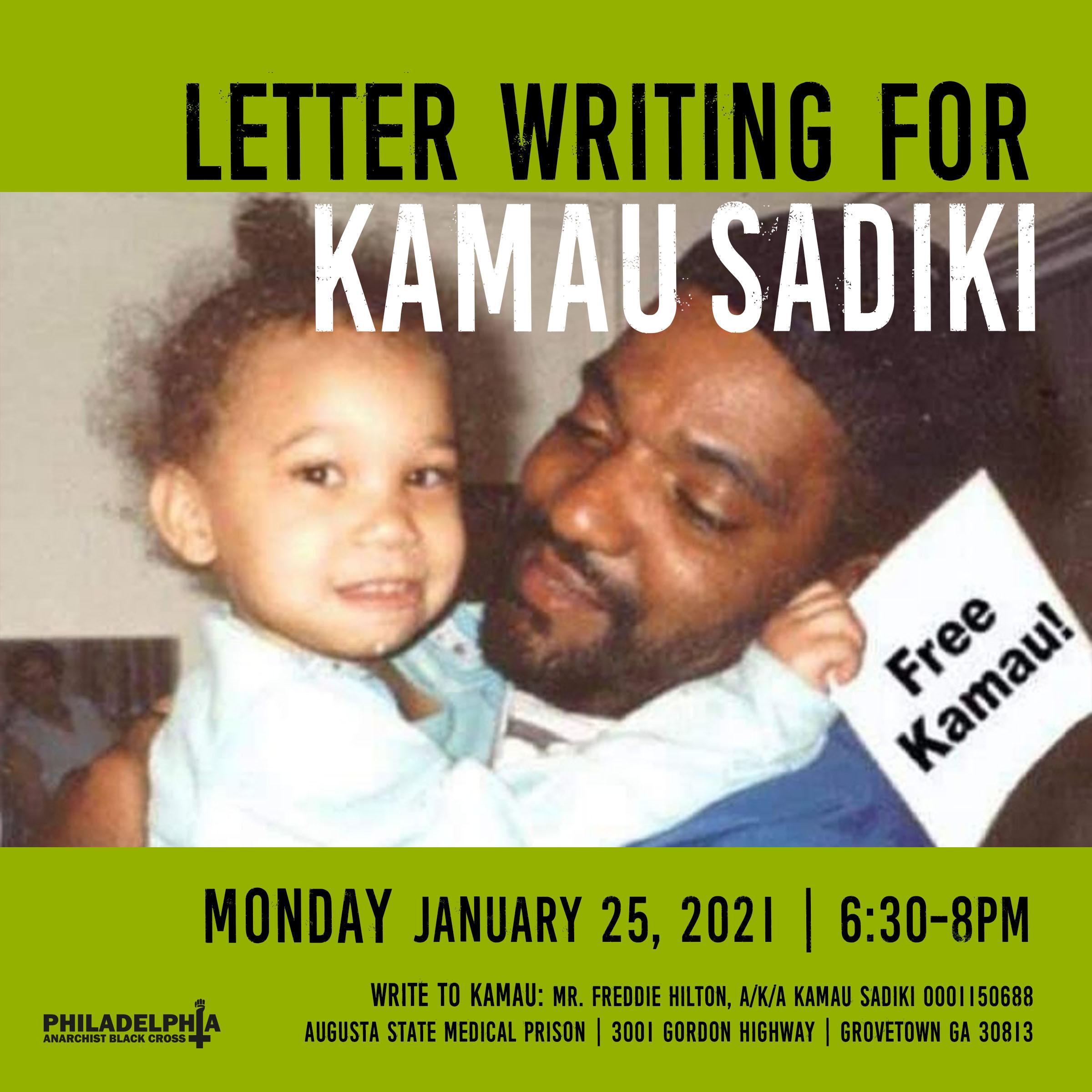 Monday January 25th: Letter-writing for Kamau Sadiki