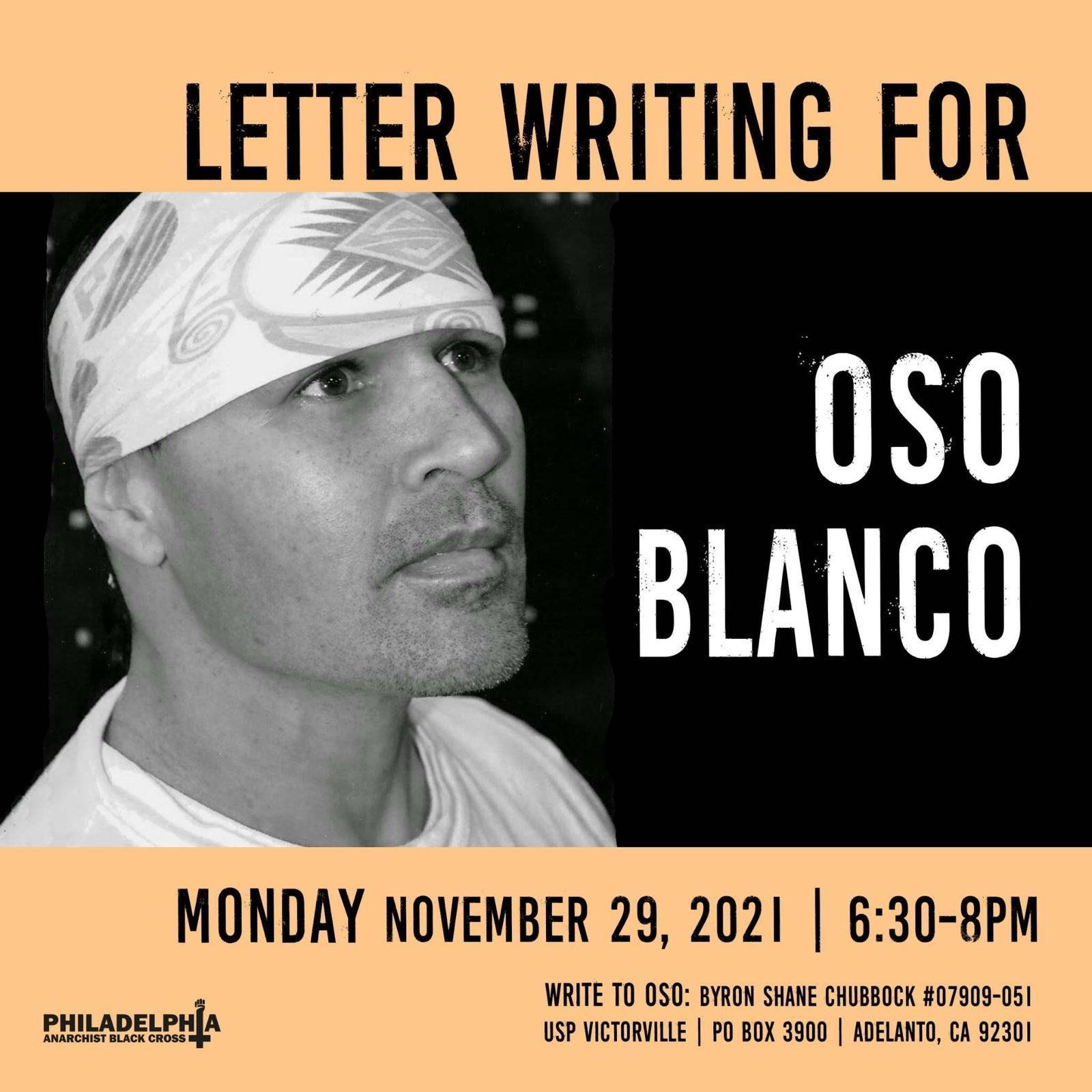 Monday November 29th: Letter-writing for Oso Blanco