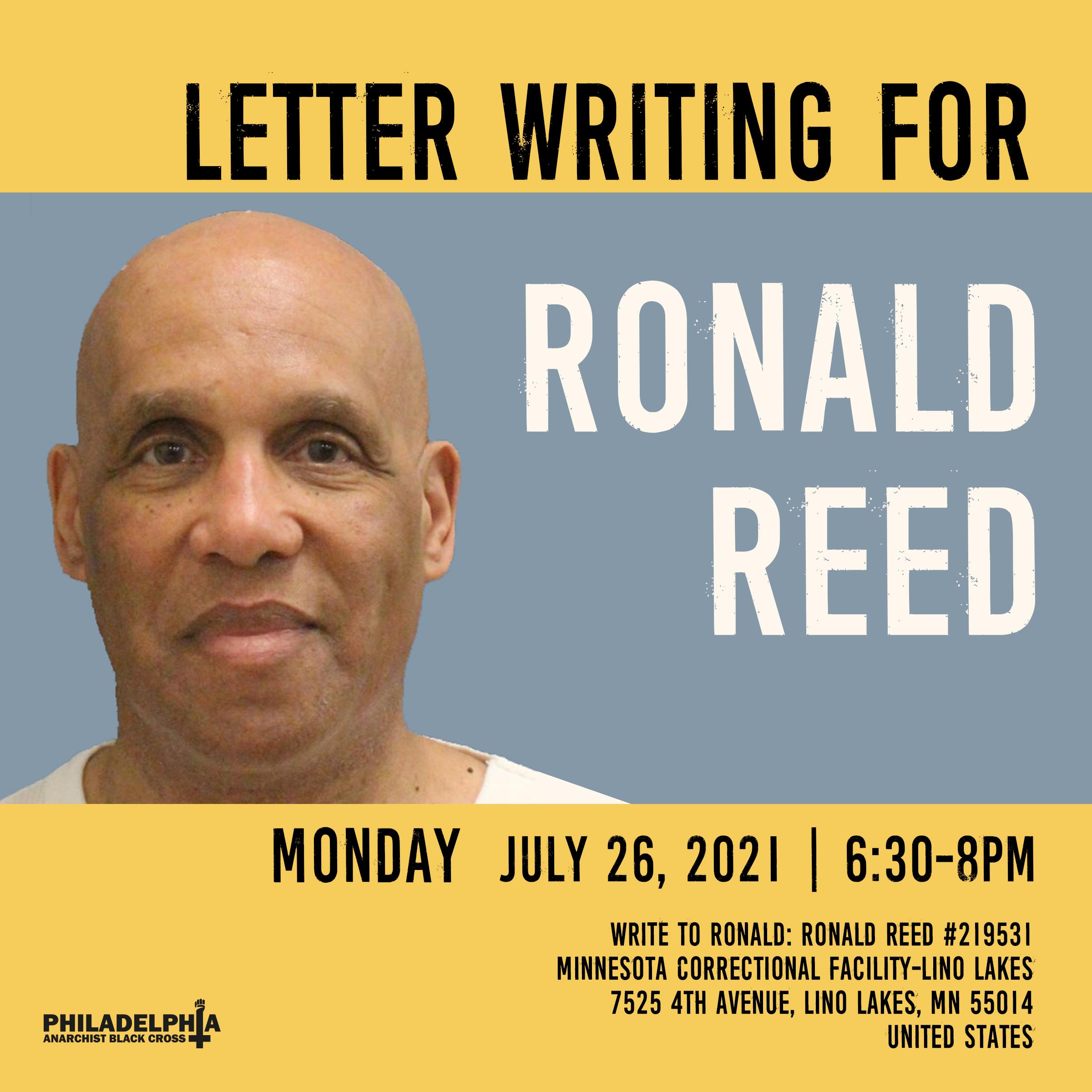 Monday July 26th: Letter-writing for Ronald Reed
