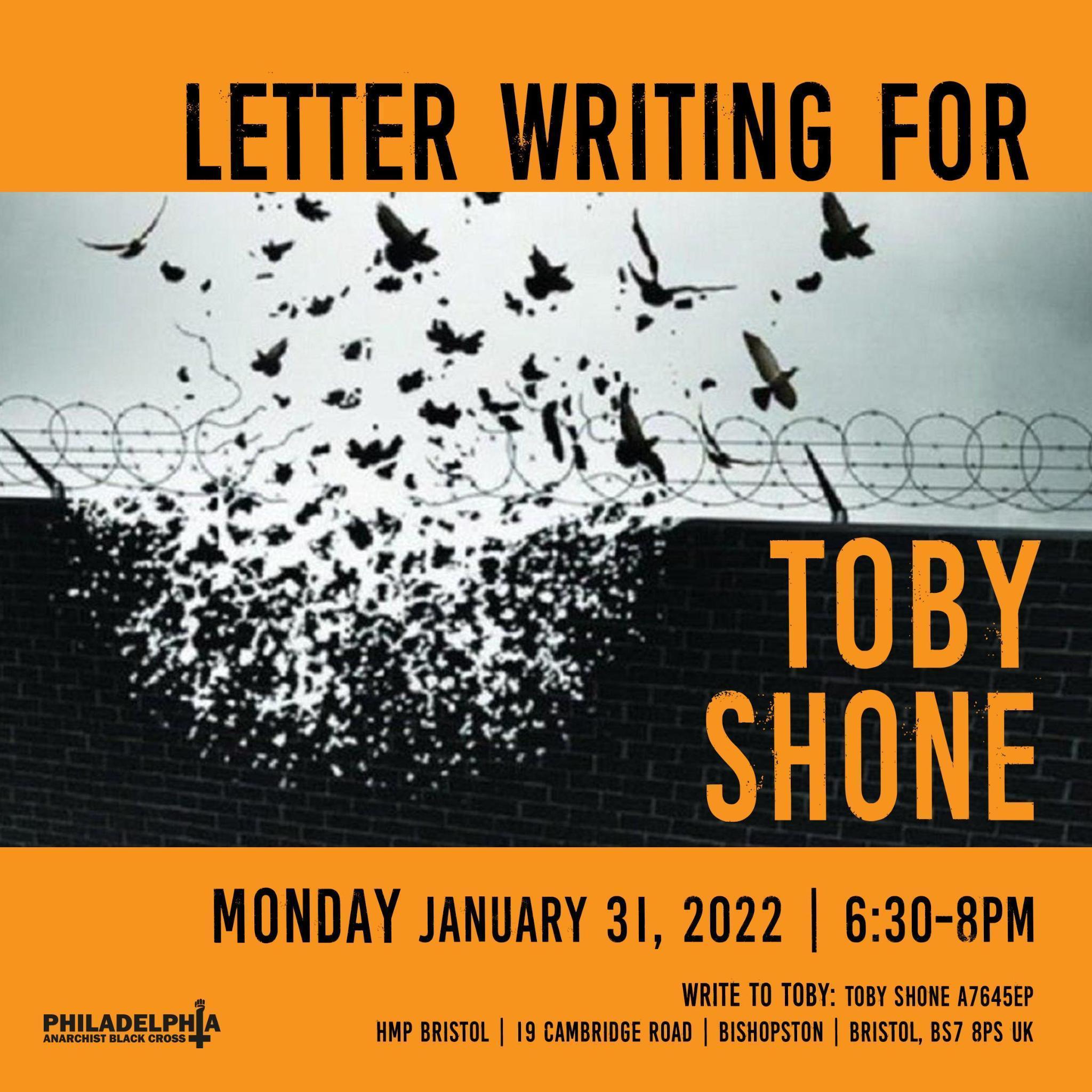 Monday January 31st: Letter-writing for Toby Shone
